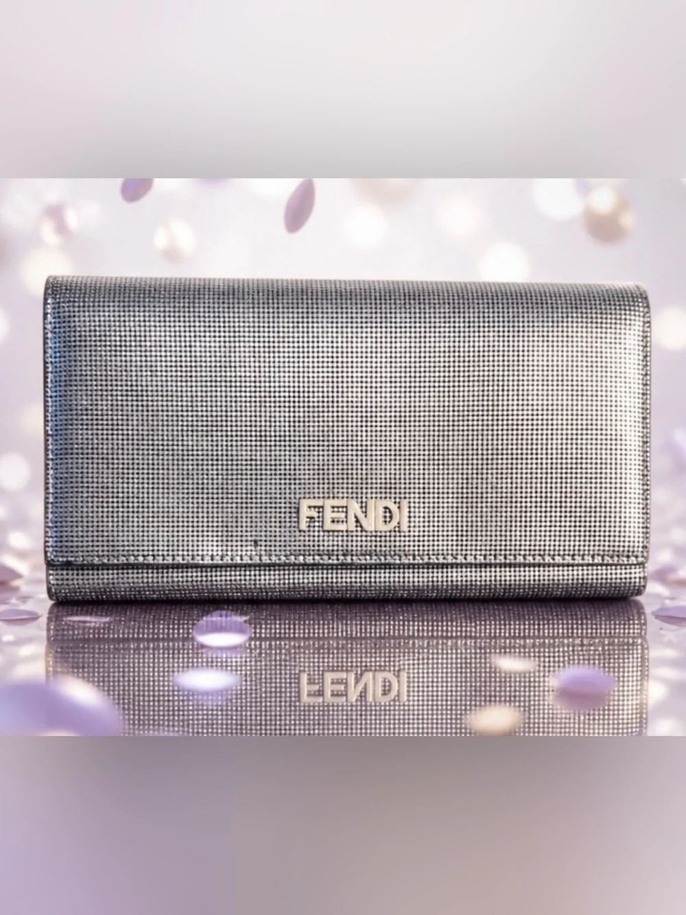 Fendi Silver Metallic Logo Wallet
